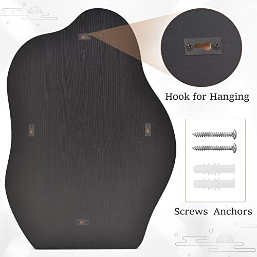 Harritpure Irregular Bathroom Mirror 20"X28" Black Modern Wall Mirror Wood Framed Asymmetrical Decorative Mirrors For Bedroom Living Room Entryway #TOP5