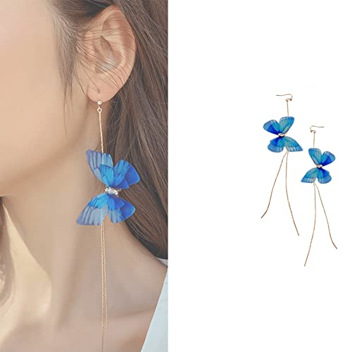 HYZSM Transparent Yarn Butterfly Earring,2022 New Long Tassel Butterfly Earrings Dangle Drop,Temperament Long Tassel Earrings Dangle Drop, Exquisite Tulle Girl Earrings,Girl Women Charms Gift (Blue) Cover