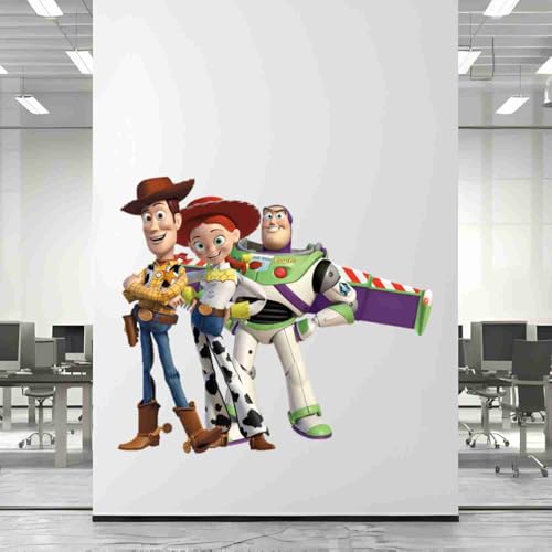 Image of Toy Story Wall Sticker - Buzz Lightyear, Woody & Jessie Cartoon Characters - Superhero Vinyl Self-Adhesive Wall Art for Kids Bedroom, Nursery, Playroom - 43.18x59.69 cm Decoration