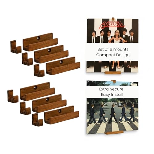 Life Reprogrammed Vinyl Record Wall Mount Pack of 6 Floating LP Album Display Holders | Pine Wood with Walnut Matte Finish | Easy Install Wall Decor for Music Lovers Vinyl Collectors & Home Decor