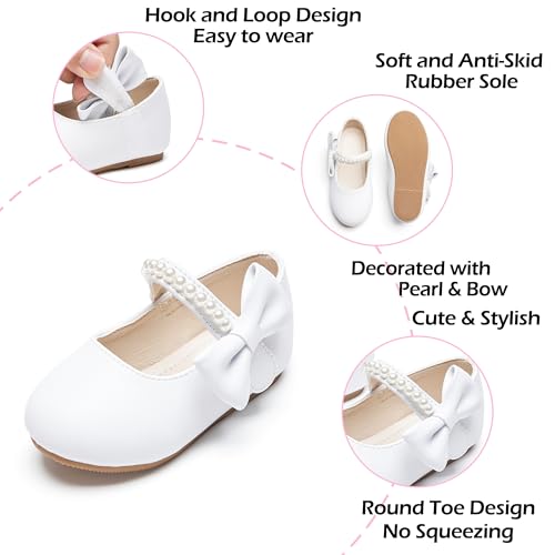 Image of PHIRAMIN Toddler Flower Girl Glitter Dress Shoes Little Girl Ballet Flats Bow Wedding Party