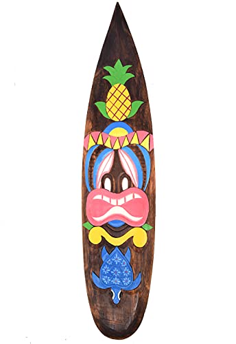 Tabla de surf decorativa de madera, 100 cm, para colgar, con diseño Tiki, tabla de surf de Polinesia