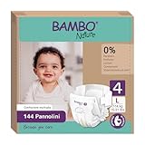 Bambo Nature Pannolini per bambini taglia 4 (7-14 kg) 144 pz. Scatola mensile | Pannolini premium con una migliore protezione dalle perdite | Massimo comfort per i neonati | Dermatologicamente testati