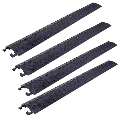 Paquete de 4 rampas protectoras de cable de 1 canal, cubierta de cable de suelo, manguera de entrada, cubierta protectora para cables, mangueras, tuberías, uso en interiores y exteriores, 100 x 12 x 2