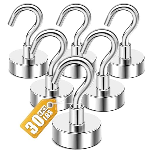 DIYMAG Magnetic Utility Hooks, 25Lbs Heavy Duty Rare Earth Neodymium Magnet Hooks with Nickel Coating for Hanging，Kitchen, Cruise, Classroom, Workplace, Office and Garage etc, 6 Packs