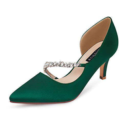 Image of ERIJUNOR Women Mid Kitten Heels Closed Pointy Toe D'Orsay Pumps Wedding Party Shoes