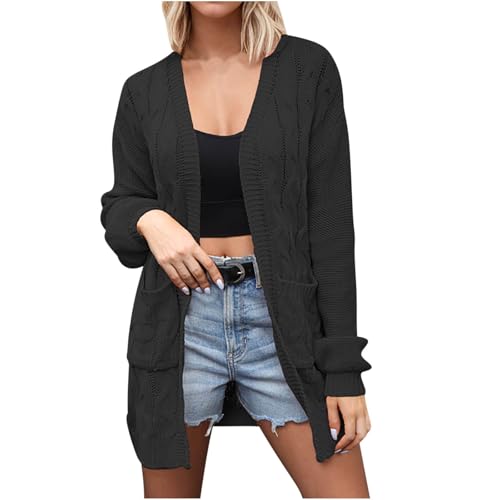 Women's Cable Knit Long Cardigans Open Front Long Sleeve Sweaters Casual Loose Cardigan Fall Lightweight Coat Jacket