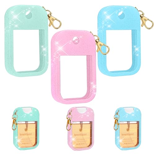 AIERSA 3Pcs Hand Sanitizer Spray Case Compatible with Touchland Rabbit Ears Design Silicone Hand Sanitizer Case Holder with Keychain for Touch Land Mist Case 1FL. OZGreen+Pink+Blue