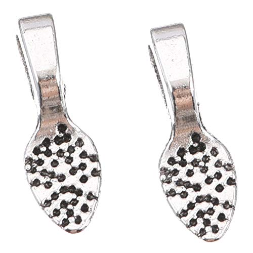 100pcs Antique Silver Designs Small Spoon DIY Oval Jewelry Scrabble Glue On Earring Flat Pad Bails for Fitting Glass Cabochon Tiles Pendants Jewelry Marking 15X5mm (A373)