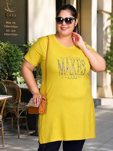 Image of In Love Women's Printed Cotton Plus Size Longline T-Shirt with Pockets | Cotton fabric - soft longline T-shirt with easy plus-size fit