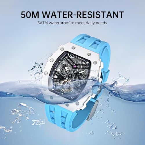 Image of TSAR BOMBA Mens Luxury Watch Automatic Watches for Men 50M Waterproof Japanese Mechanical Movement Tonneau Stainless Steel Case Sapphire Glass Big Face Cool Unique Fashion Gift Men, Blue Ceramic