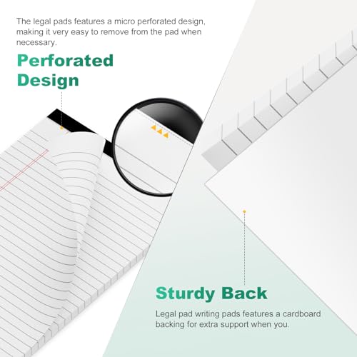 Image of Legal Pads 5x8 Inch, 4 Pack, Narrow Ruled, 5x8 White Legal Pad, Mini Double-Sided Printing Notepad Perforated Note Pads 5x8 Lined Paper, Lined Writing Pads for Office Home School, 30 Sheet /Pad
