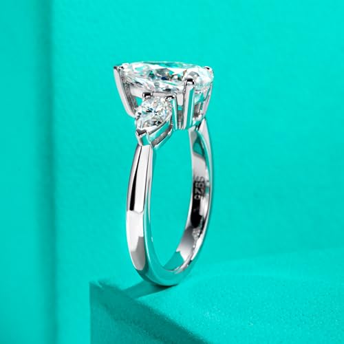 AnuClub Moissanite Wedding Ring 3.2-4cttw(3CT Center Stone) D Color VVS1 925 Sterling Silver Radiant/Emerald/Pear Cut Engagement Promise Rings for Women with Certificate3