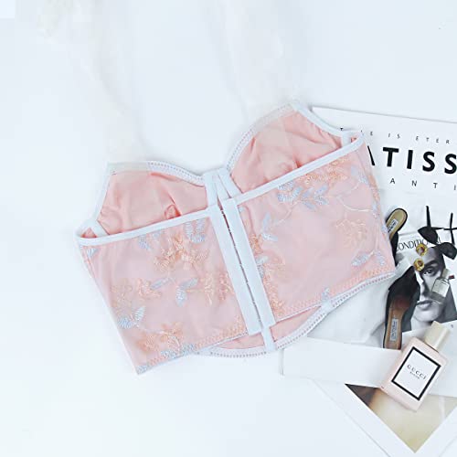 Swbreety Women's Floral Lace Cami Crop Top Bow Tie Strap Bustier Back Hook And Eye Corset Tops #TOP3