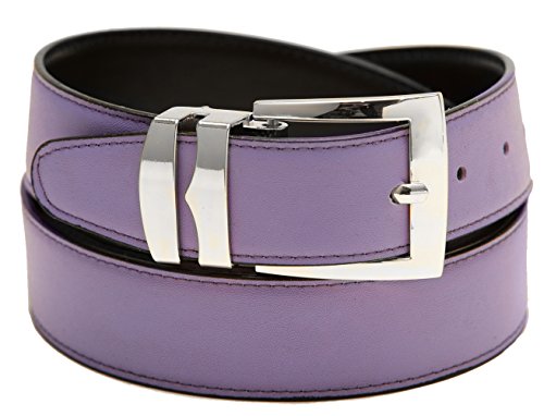 Men's Belt Reversible Wide Bonded Leather Silver-Tone Buckle LILAC/Black 36