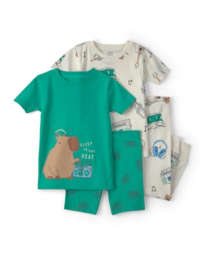 Carter's Boy 4-Piece Tight Fit Cotton Pajama Set, Green/Ivory, 2T