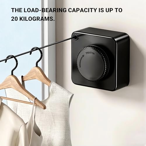 Corde à linge rétractable intérieur extérieur en acier robuste noir