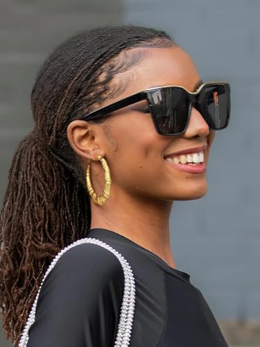 KeyStyle Bamboo Hoop Earrings for Women, Stainless Steel 90s Hoops Earring Lightweight Loops for Party, 2 mm Thick Hypoallergenic Vintage Circle Endless Thin Hoop (40mm, 60mm, 80mm,)3