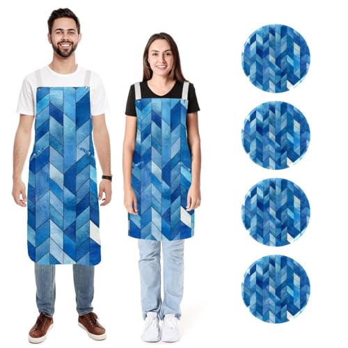 Lot de 2 tabliers de cuisine géométriques réglables avec poches pour homme et femme