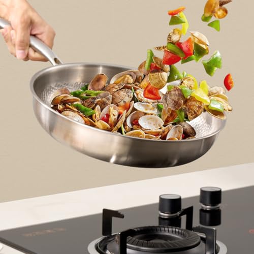 Padella antiaderente con coperchio, 28 cm, resistente ai graffi, riscaldamento rapido, senza PTFE e PFOA, compatibile con tutti i piani cottura, essenziale per chef professionisti