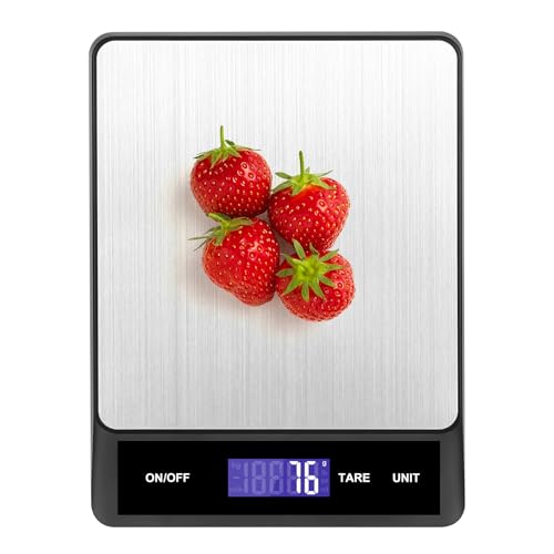 Image of Alyvisun Digital Kitchen Scales in High Precision, 5kg-1g Electronic Cooking Scales with 6 Units, Tare Function and LCD Slanted Display, Waterproof Stainless Steel Food Weighing Scales
