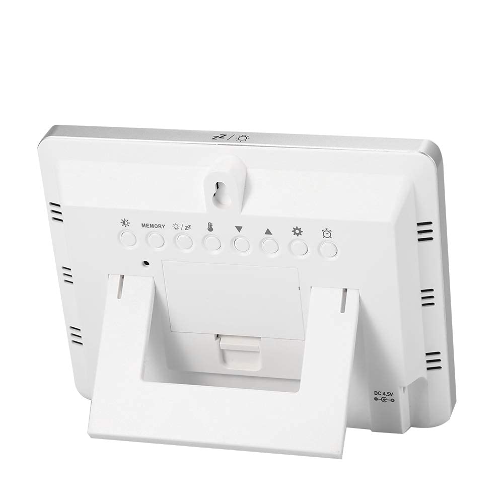 Bezprzewodowa stacja pogodowa z czujnikiem zewnętrznym, cyfrowy termometr wewnętrzny/zewnętrzny LCD i higrometr, zegar 12-/24-godzinny, fazy księżyca, alarm przymrozkowy, wyświetlacz prognozy pogody