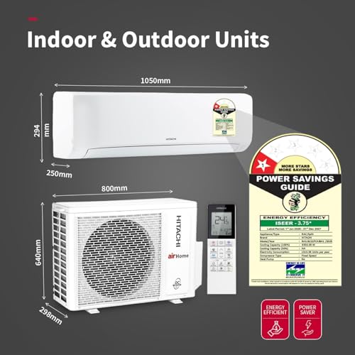 Image of Hitachi 2 Ton 1 Star, New star rated, Long Air Throw Fixed Split AC (100% Copper, 4-Way Swing, Dust Filter, 3200FL RAS.B222PCAIBA1, White)