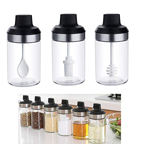 Condiment Pots Set，3 Pack Reusable Glass Spices Jars Condiment Jarswith Lids an