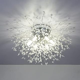 Stepeak Modern Crystal Chandeliers Ceiling Light, Chrome Fireworks Ceiling Lights, 6 G9 LED, K9 Crystals Chandelier Lighting, Flush Mount Ceiling Lights for Living Room, Bedroom, Dining Room, Kitchen
