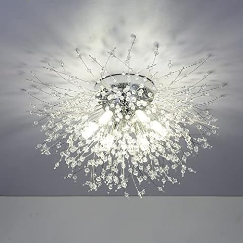Stepeak Moderne Kristall Deckenleuchte, Chrom Feuerwerk Kronleuchter, 6 Leuchte G9 Dimmbar Pendelleuchte, LED Deckenlampe Cover