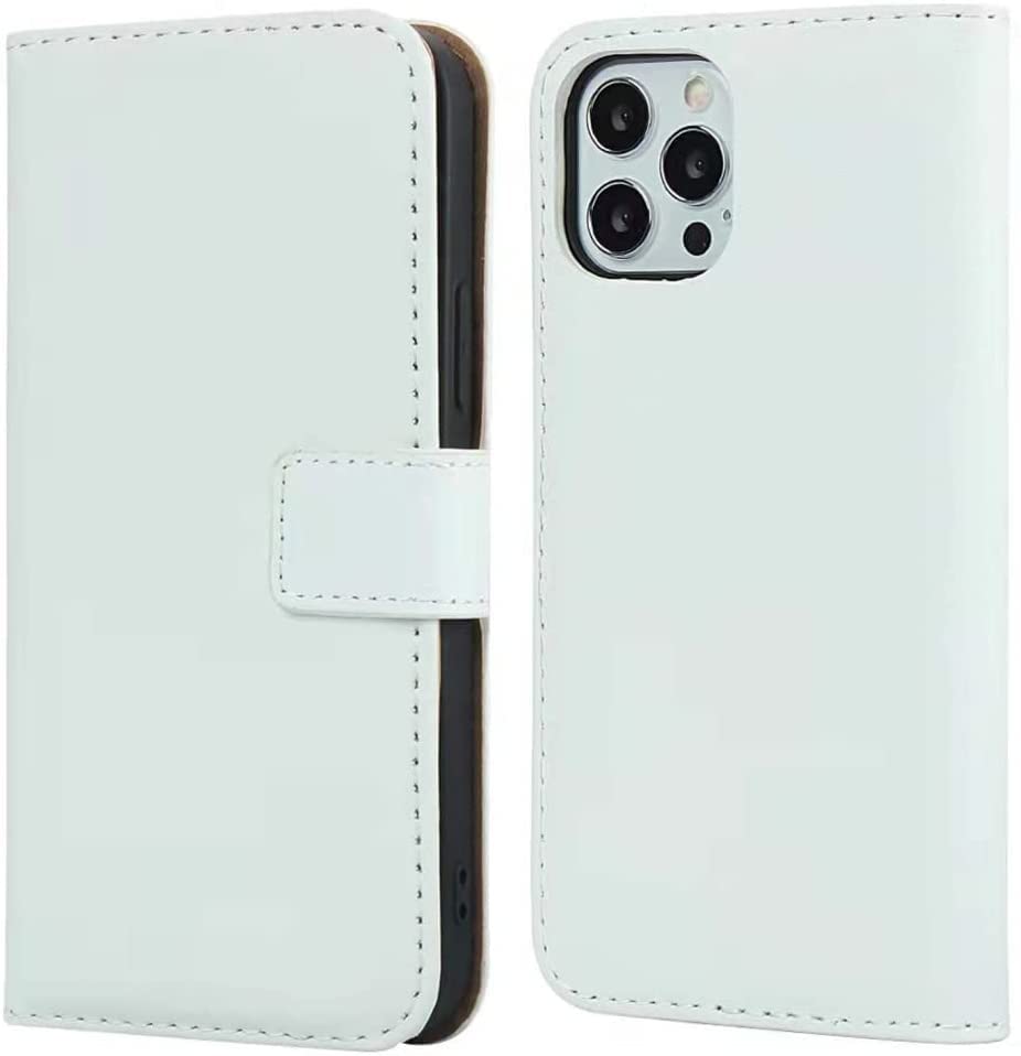 Protège écran iPhone 12 Pro étui à clapet magnétique anti-choc avec porte-carte blanc