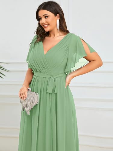 Image of Ever-Pretty Plus Women's Chiffon Bridesmaid Dress A-Line Empire Waist Floor Length Plus Size Formal Wedding Guest Dresses