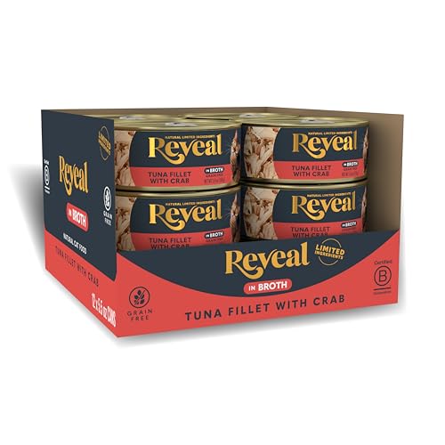 Reveal Natural Wet Cat Food, 12 Count, Grain Free, Limited Ingredient Canned Food for Cats, Tuna Fillet with Crab in Broth, 5.5 oz Cans