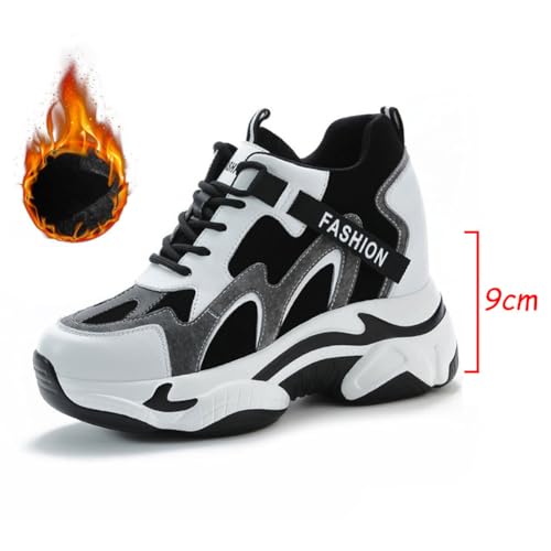 Women's High Heeld Wedge Sneakers, Non Slip Leather Height Increasing Fashion Shoes Casual Comfort Inner Heightening Walking Shoes2