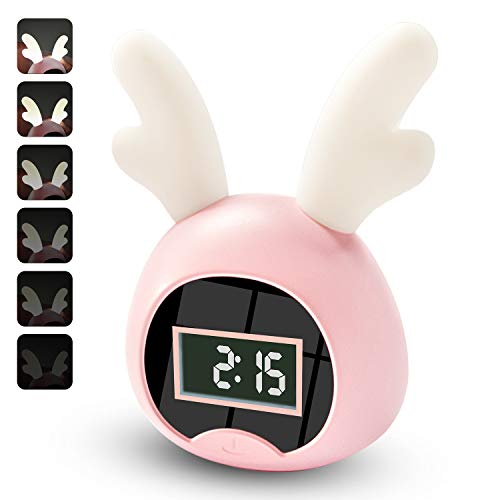 FilmHoo Kids Alarm Clock, Cute Lighted Antlers Wake Up Digital Alarm Clock