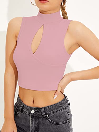 Image of Shasmi Women's & Girl's Black and Maroon Solid Ribbed High Neck Stand Collar Sleeveless Slim Fit Cut Out Tank Tops (Top 43)