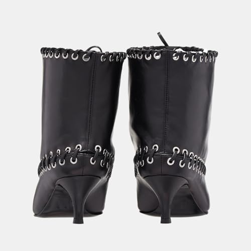 keleimusi Laced Embellishment Knee High Boots Women Metal Eyelets Pointed Toe Tall Boots Kitten Heel Bow Tie Long Boot Pull On Dress Fashion Wide Calf Knee High Boots/Short Booties4