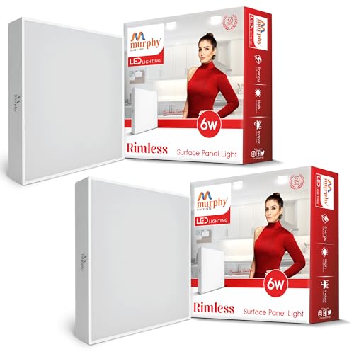 Image of Murphy 6-Watt Borderless Square LED Surface Mount Panel Light (Cool White, Pack of 2), No False Ceiling Required