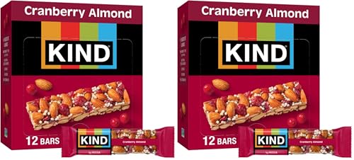 Image of KIND Healthy Snacks Bars, Cranberry Almond, Gluten Free, High Fiber Snacks, 5g Protein, 12 Count (Pack of 2)