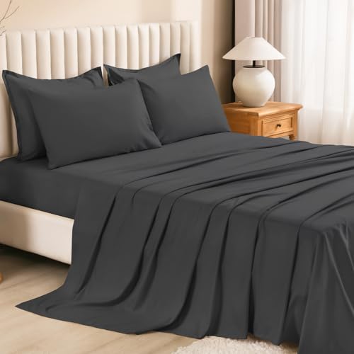 Image of Litanika Comforter Full Size Set Dark Grey - 7 Pieces Bed in a Bag Full Bedding Comforter Sets, Plain Lightweight Bed Set with Comforter, Sheets, Pillowcases & Shams