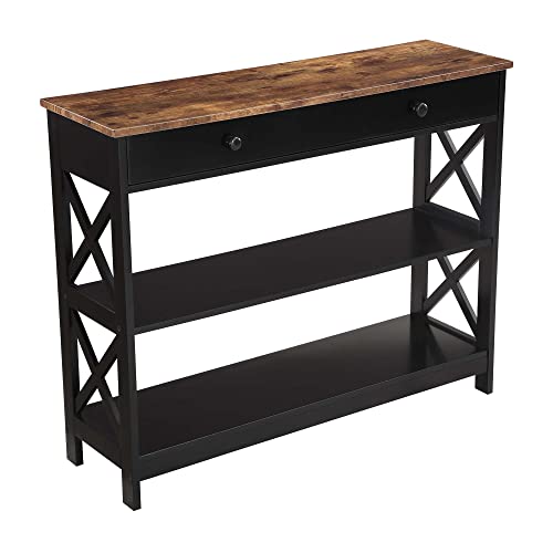 Image of Convenience Concepts Oxford Console Table, Barnwood /Black