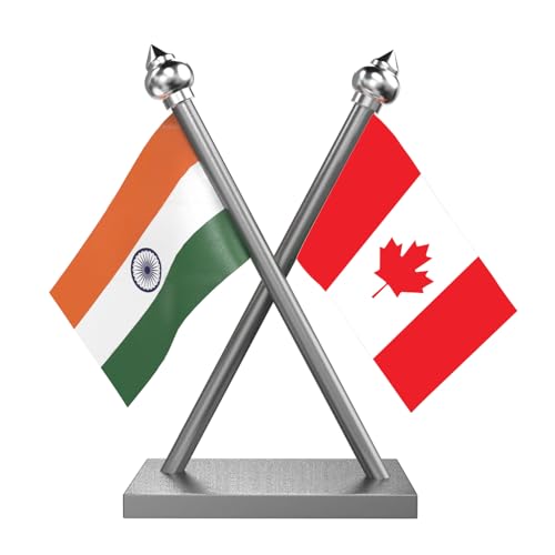 Image of The Flag Company India & Canada Car Dashboard Flag 2x3 Inch Premium Flags with Stainless Steel Pole & Base | Compact Dual Display for Car Interiors & Desks