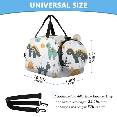 Kids Sports Duffel Bag for Boys & Girls - Dinosaur Pattern Cute Cartoon 100% Polyester Gym Bag with Separate Shoe Compartment, Adjustable Shoulder Strap, Compact Travel & Workout Gear Bag3