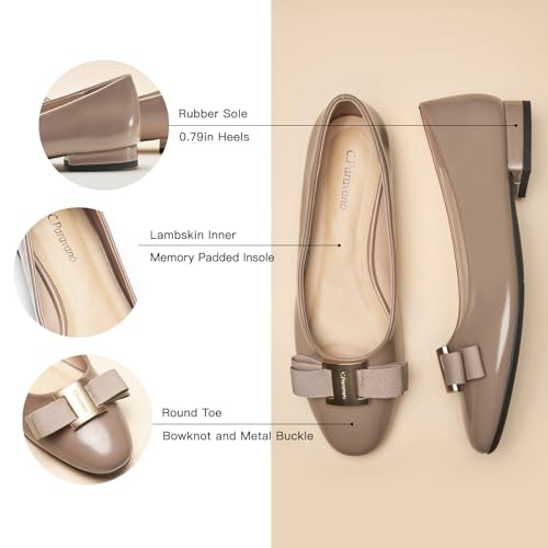 C.Paravano Women's Ballet Flats with Round Toe | Bow & Metallic Buckle | Soft Leather Slip-Ons for Work Commute, Office & Date Nights | Dress Shoes for Brunch, Shopping & Errands(7.5,Milk Tea)4