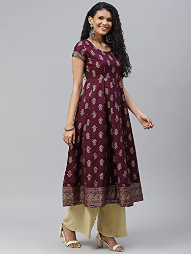 Image of PH POSHAKHUB Women's Printed Anarkali Kurta - Stylish Flared Ethnic Wear for Festive & Casual Occasions - Comfortable Fit, Soft Fabric, Elegant Design