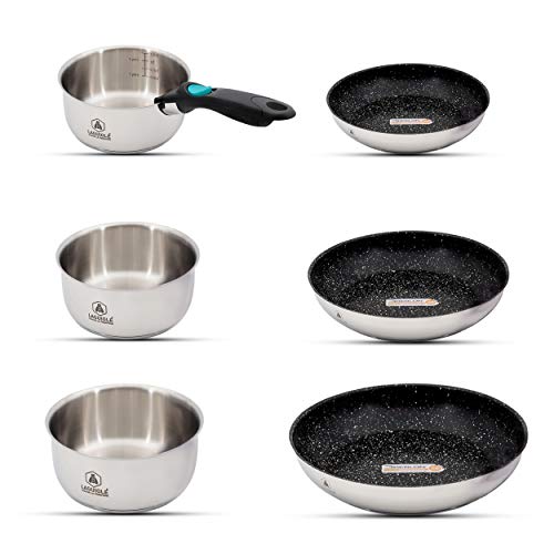Laguiole 7-Piece Healthy Nonstick Stainless Steel Cookware Set, Greblon Coating Frying Pans, Handle