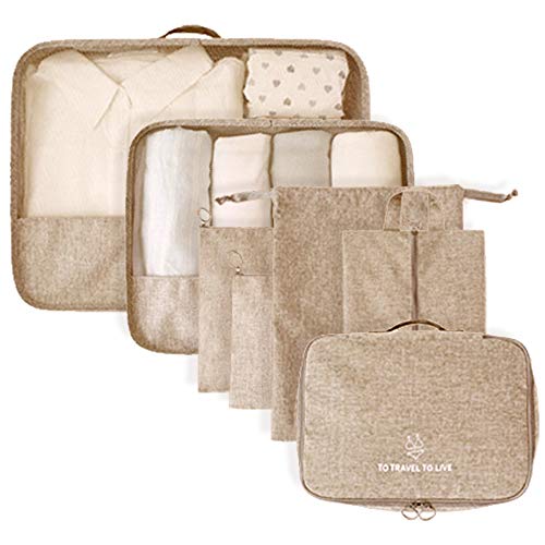 Preisvergleich Produktbild Chingde Reise Kleidertaschen,Reisegepäck Organizer Set,kofferorganizer Kompression, Taschen Organiser für Kleidung, Schuhe, Unterwäsche, Kosmetik, Bücher,und andere Zubehör (7Pcs, Khaki)