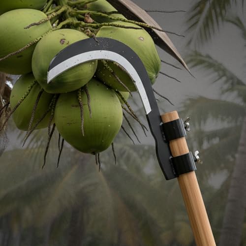 Image of Kraft Seeds Heavy Duty Agricultural Hand Tool for Harvesting, Farming & Gardening | Tempered Steel Coconut Plucker & Grass Sickle Cutter Head | Tree Branch Cutting, Crop Harvesting