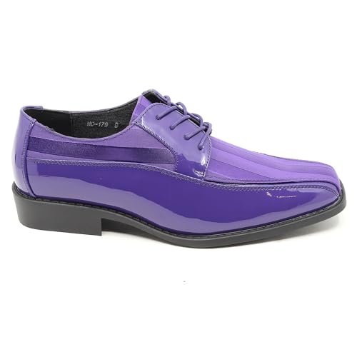 Image of Men's Oxford Lace up Striped Satin Patent Tuxedo Dress Shoes MC-179