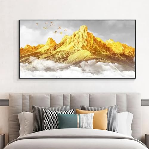 Tableau paysage de montagne dorée 60x123cm pour salon moderne